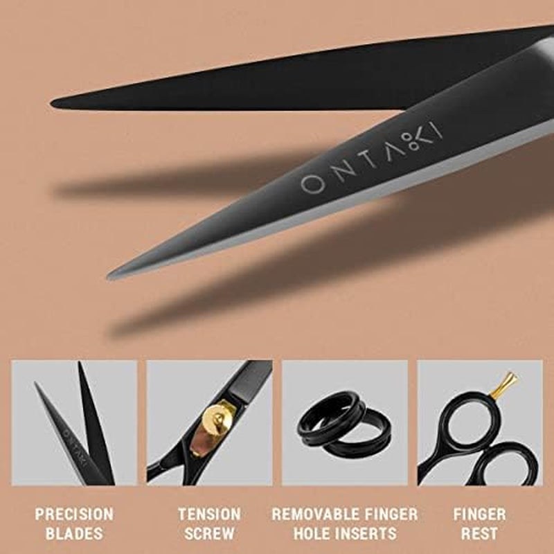 Beard & Mustache Scissors for Men - 5.5" Japanese Steel, Black - Precision Sharp Blades, Ergonomic Finger Rest & Adjustable Tension Screw for Perfect Trimming - Beard Scissors for Men